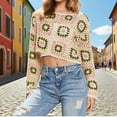 thumbnail image 1 of Royisotas Womens Pullover Sweaters Crewneck Loose Printed Beige Sweater Tops for Juniors Long Sleeve, 1 of 7