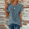 thumbnail image 1 of Elvqul Womens Pullover Tops Blouses Crewneck Short Sleeve Plus Size Dark Blue Spring Summer Waffle Knit Shirts for Ladies Trendy, 1 of 6