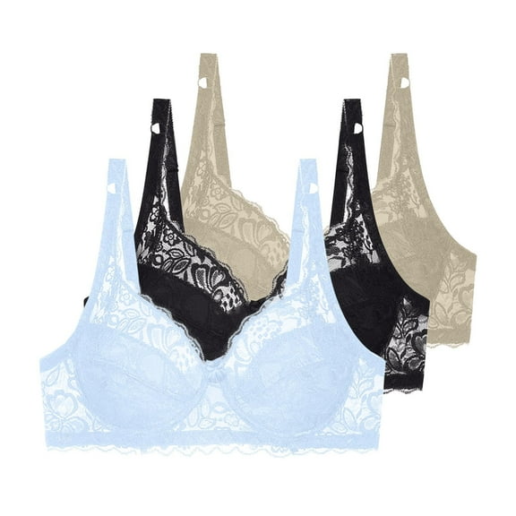 Elvqul Womens Push up Bras,Bra for Women,Plus Size 3 Pack Underwire Lightweight Lace Comfortable,Size 42C