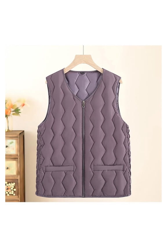 Womens Quilted Vests Pockets Sleeveless Jackets Zipper Purple Winter Wram Plus Size Waistcoat for Ladies Solid Color