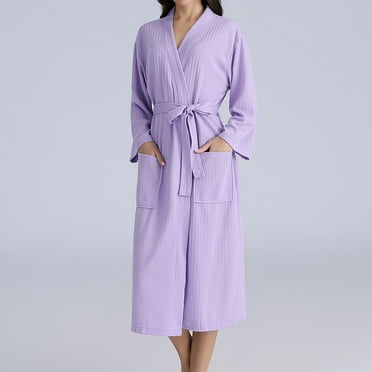 Elvqul Womens Robes Plus Size Clearance Women's Robe Pockets Purple Long Warm Couple Winter Bathrobe Robe