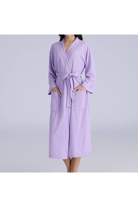 Womens Robes Plus Size Women's Robe Pockets Purple Long Warm Couple Winter Bathrobe Robe