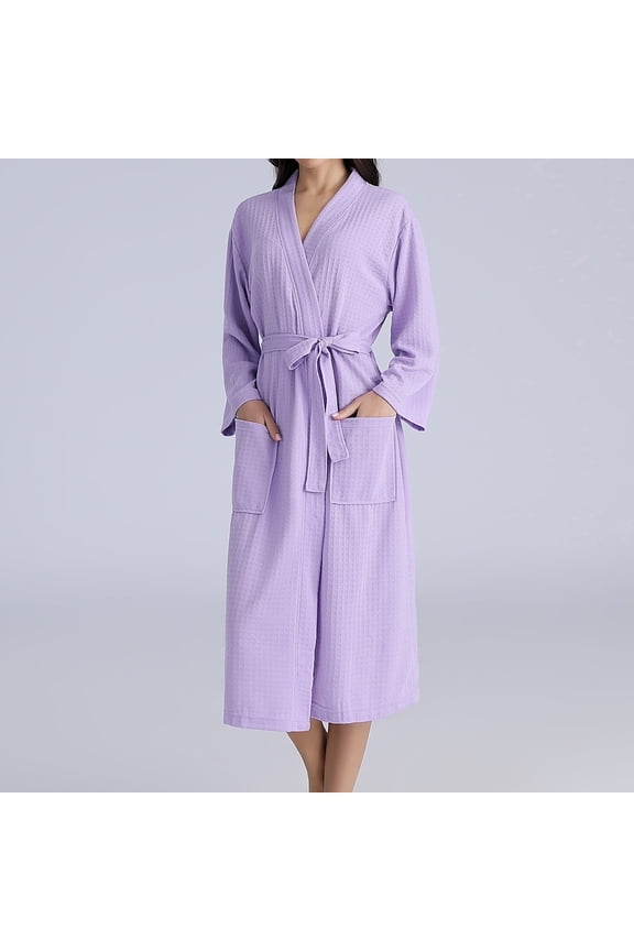 Womens Robes Plus Size Women's Robe Pockets Purple Long Warm Couple Winter Bathrobe Robe