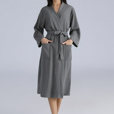 Elvqul Womens Robes Plus Size Womens Robes Clearance $5 Pockets Gray Long Couple Warm Winter Bathrobe Robe