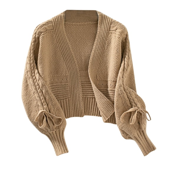 Vetsdori Womens Round Collar Sweaters Holiday Khaki Open Front comfy Long Sleeve Cardigans Solid Color Tops for Women Trendy