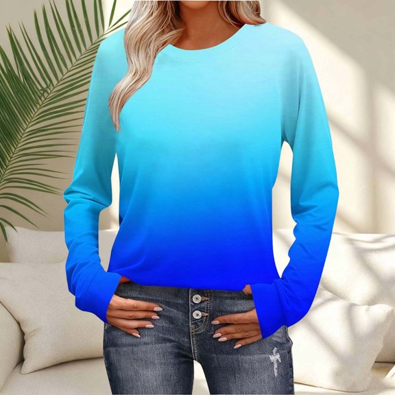 Elvqul Womens Round Neck Shirts Long Sleeve Lightweight Tops Elastic Waist Cinching Shirts for Women