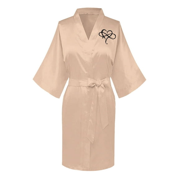 Elvqul Womens Satin Robes Silk Robes for Women Plus Size Long Valentine's Day Beige Robe