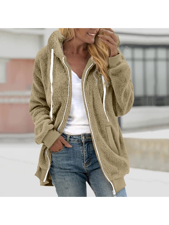 Womens Sherpa Jacket Thick Outerwear Hooded Sweaters Lined Coat for Juniors