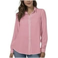 thumbnail image 1 of Elvqul Womens Shirts Button down Collared Womens Tops Solid Long Sleeve Summer Pink Shirt, 1 of 5