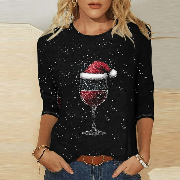 Elvqul Womens Shirts Christmas Crewneck Tops Plus Size Winter Casual Oversized Funny Shirts for Women