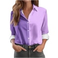 thumbnail image 1 of Elvqul Womens Shirts Long Sleeve Button down Womens Tops Solid Purple Summer Collared Shirt, 1 of 4