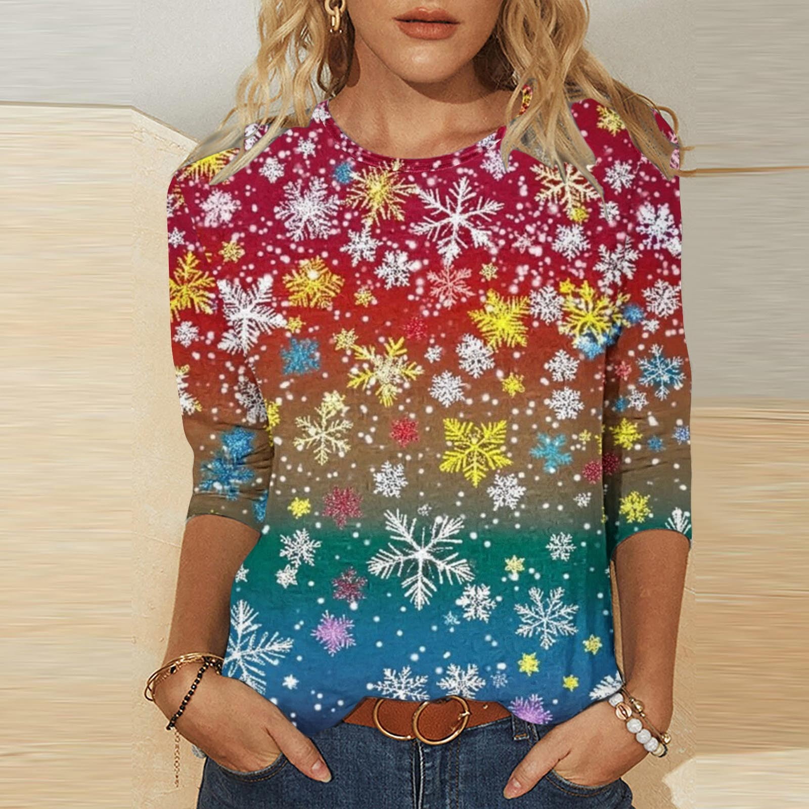 HUIFUAO Kerst T-shirts voor dames, kerstshirt, grote maat, vrouwen, wijnglas, print, T-shirt, tops, kerstshirts, shirts voor vrouwen, Zwart, M