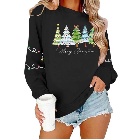 Elvqul Womens Shirts Pullover Sweatshirts Long Sleeve Crewneck Printed Y2k Plus Size Tops for Women