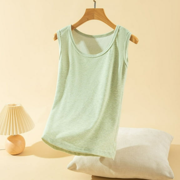 Elvqul Womens Shirts Pullover Tops Green Undershirts Sleeveless Crewneck Tank Tops Shirts for Women Thermal