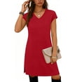 thumbnail image 1 of Elvqul Womens Short Sleeve Dresses Mini Dresses Summer Plain Red V Neck Dresses for Ladies, 1 of 6