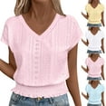 thumbnail image 1 of Elvqul Womens Short Sleeve T Shirts Summer Tops V-Neck Dressy Hollow Blouses for Ladies, 1 of 7