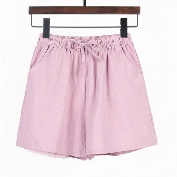 Elvqul Womens Shorts Plus Size Elastic Waist with Pockets Summer Stretchy Drawstring Pink Shorts