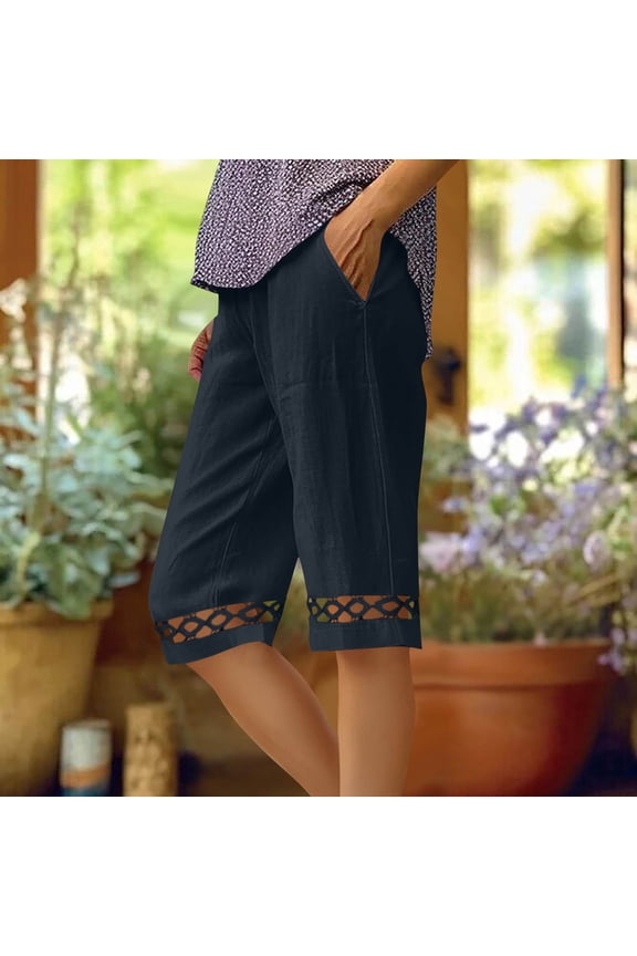 Womens Shorts cutout Mid Rise Shorts Pockets Summer Quick Dry Pull On Solid Bermuda Shorts for Women Loune