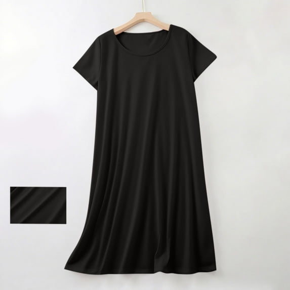 Royisotas Womens Silky Nightgowns Plus Size Long Sleepwear Summer Solid Color Short Sleeve V-Neck Comfortable Pajamas for Ladies