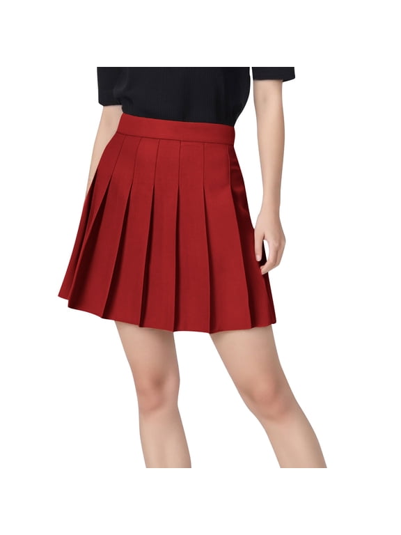 Womens Skirts Red Pleated High Waist Skorts Trendy Stretch Solid Color Casual Mini Skirts for Juniors