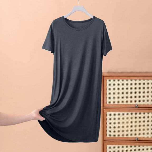 Elvqul Womens Sleepwear Plus Size Ladies Dress Gray Short Sleeve Night Gown for Women Soft Cotton