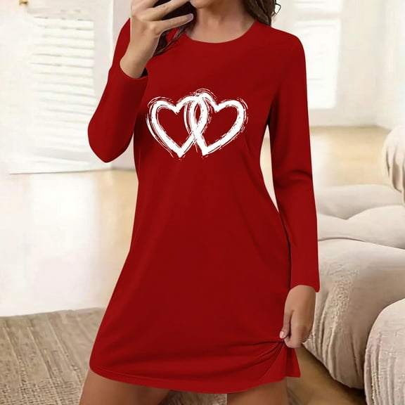 Elvqul Womens Sleepwear Plus Size Solid Night Gown for Women Long Sleeve Night Gown for Women Button Down Red