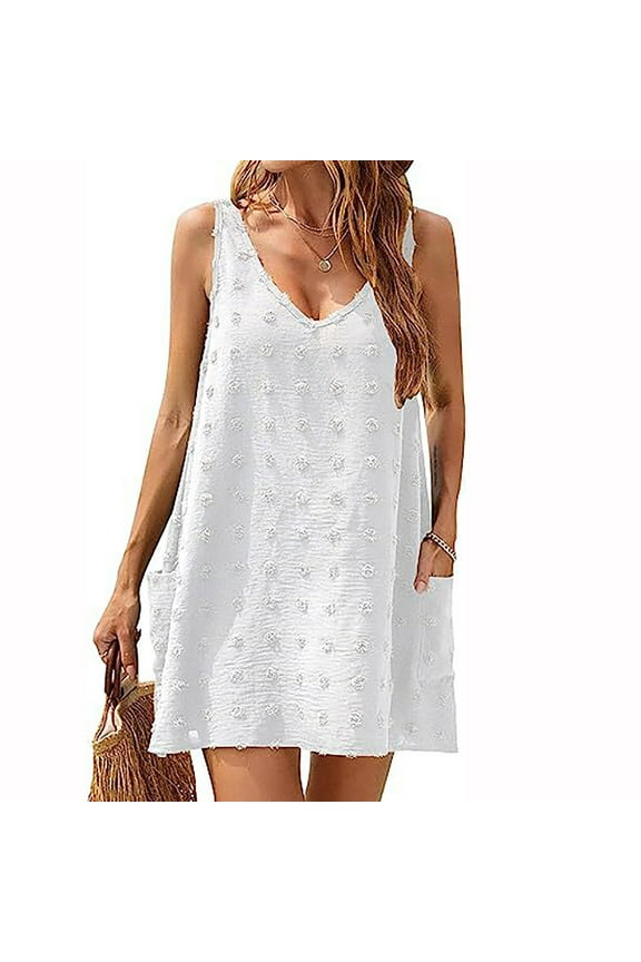 Womens Sleeveless Dress Pullover Mini Dresses Pockets White Summer 2026 Cami Dress for Women Plain