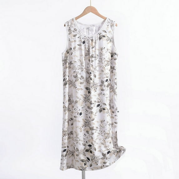 Elvqul Womens Sleeveless Nightgowns Sleepwear Nightshirts Long Loungewear for Women White Nightgowns