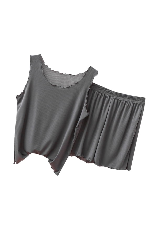 Womens Sleeveless Pajama Set 2 Piece Pj Set Modal Solid Spaghetti Casual Summer Tank and Shorts for Juniors Pullover