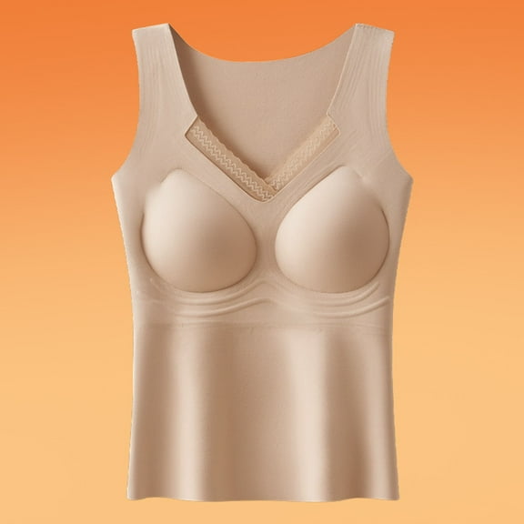 Elvqul Womens Sleeveless Shirts Fleece Tops Pullover Plain Underwear Thermal Tank Tops Basic Shirts for Juniors Khaki