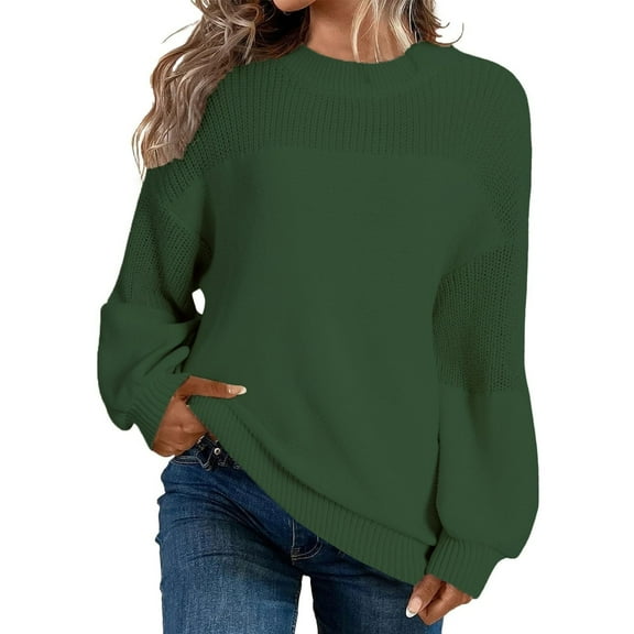 Vetsdori Womens Soft Tops Green Round Collar Pullover Fall and Winter Solid Color Warm Sweaters for Women Soft