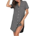 thumbnail image 1 of Elvqul Womens Solid Nightgowns Comfy Collared Short Sleeve Loungewear Basic Night Dress Gray Button up with Pocket Nightgowns, 1 of 7