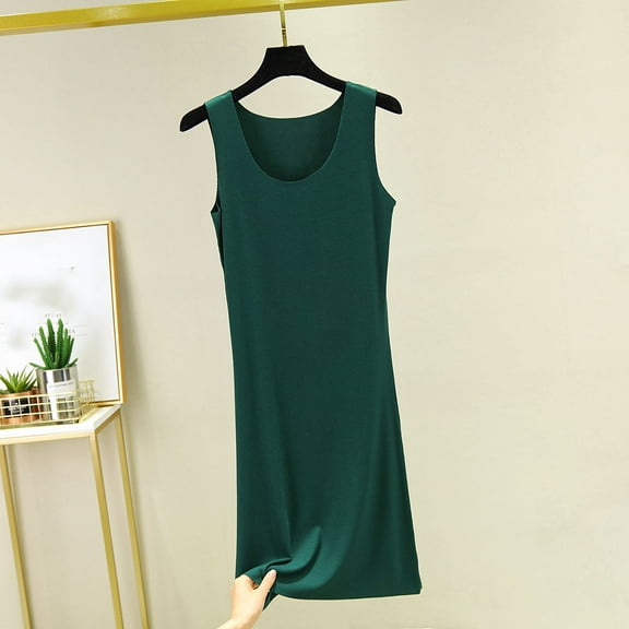 Elvqul Womens Solid Pajamas Plus Size Long Nightgowns for Women Sleeveless Nightshirt for Women Cotton Green