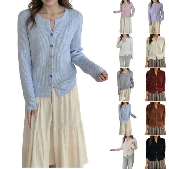 Vetsdori Cardigans Sweaters for Women Button up Knitted Pullover Long Sleeve Thermal V-Neck Soft Jackets Womens Sweaters Winter