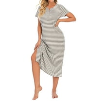 Royisotas Womens Stripes Nightgowns 100%Cotton Loose Pajamas Gray Solid Color Casual Long Comfortable Sleepwear for Ladies