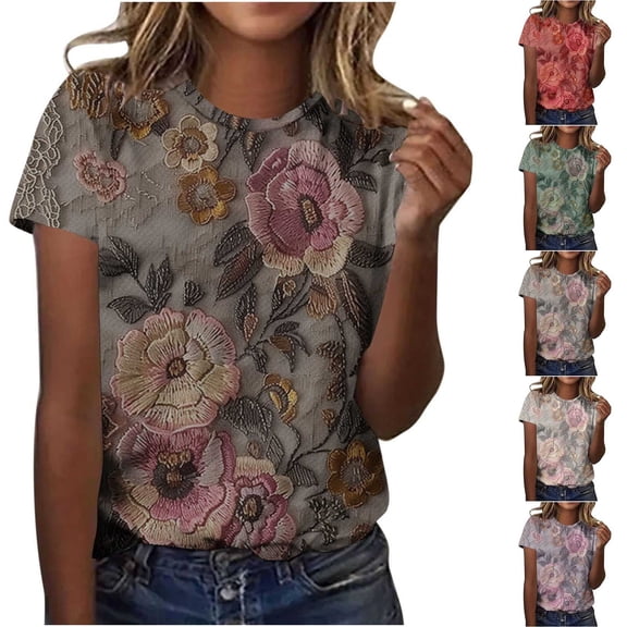 Elvqul Womens Summer Blouses T Shirts Graphic Short Sleeve Crew Neck Loose Fit Tops for Juniors Purple
