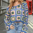 thumbnail image 1 of Royisotas Womens Sweaters Blue Pullover Loose Winter Crewneck Printed Sweater Tops for Juniors, 1 of 9