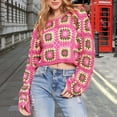 thumbnail image 1 of Royisotas Womens Sweaters Hot Pink Loose Winter Crewneck Long Sleeve Sweater Tops for Women Printed, 1 of 9