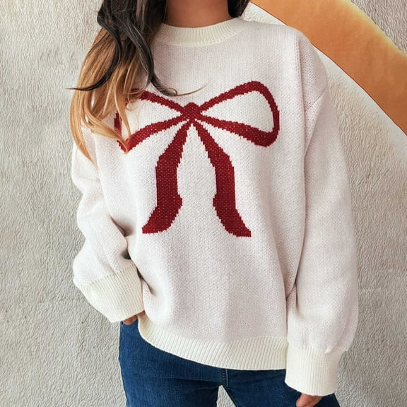 Hipattires Womens Thickness Sweaters Printed Knit Pullover Fashion Long Sleeve Skinny Winter Tops White Thick Warm Blouse for Women Work