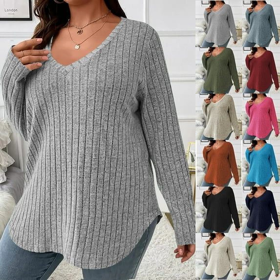 Vetsdori Womens Sweaters White Round Pullover Warm Soft Solid Sweaters for Women Casual