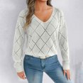 thumbnail image 1 of Royisotas Womens Sweaters White V Neck Pullover Casual Long Sleeve Checkered Sweater Tops for Ladies, 1 of 6