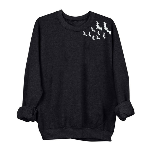 Elvqul Womens Sweatshirts Crew Neck Halloween Oversized Sweatshirt Ghost Graphic Long Sleeve Spooky Pullover Tops for Women Black