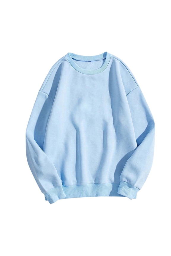 Womens Sweatshirts Crew Neck Light Blue Tops Casual Work Plain Sweater Long Sleeve Pullover Sweatshirts