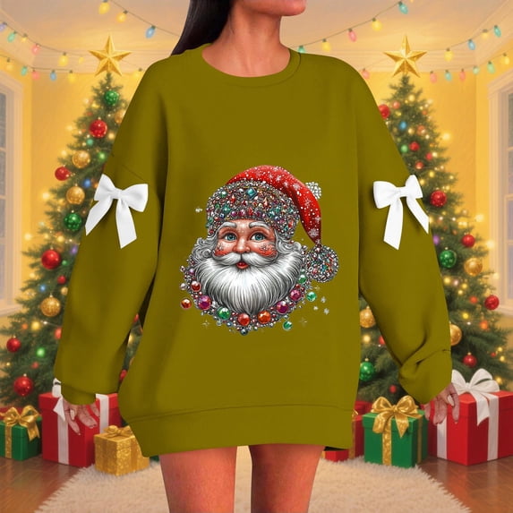 Hipattires Womens Sweatshirts Sweatshirts Oversized Ribbed Pullover Merry Christmas Holiday Crew Neck Long Sleeve Tops for Women Green
