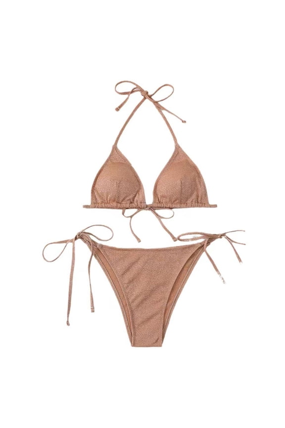 Womens Swimsuits 2 Piece Bathing Suits Split Backless Solid Bikini Sets for Ladies Summer