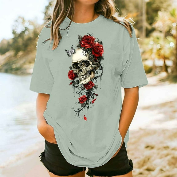 Elvqul Womens T Shirts Casual Blouses Short Sleeve Crew Neck Plus Size Graphic Tops for Juniors Green