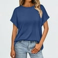 thumbnail image 1 of Elvqul Womens T Shirts Crewneck Plain Blouses Navy Trendy Summer 3/4 Sleeve Tops for Women, 1 of 9