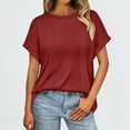 thumbnail image 1 of Elvqul Womens T Shirts Plain Long Sleeve Tops Crewneck Wine Trendy Holiday Blouses for Women, 1 of 9