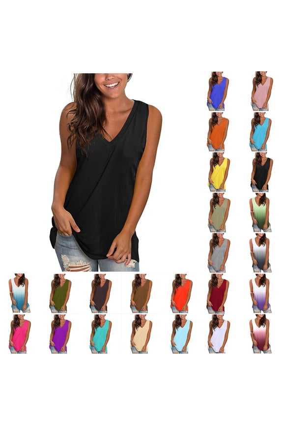 Womens Tank Tops Basic Black Pullover Plain Under $10 V-Neck Sleeveless Tops
