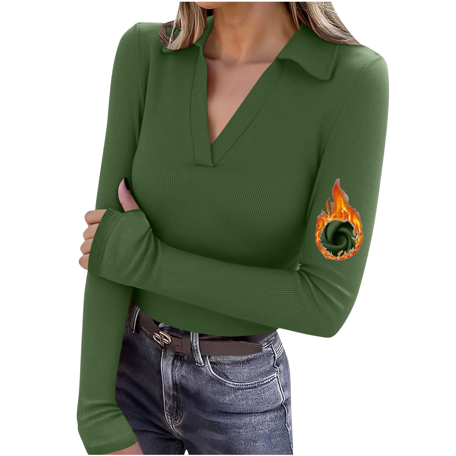 Elvqul Womens Thermal Shirts Tops Long Sleeve Pullover Slim Undershirts ...